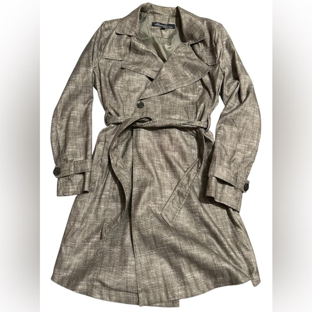 Kenneth Cole trench style jacket size medium brown single button closure
